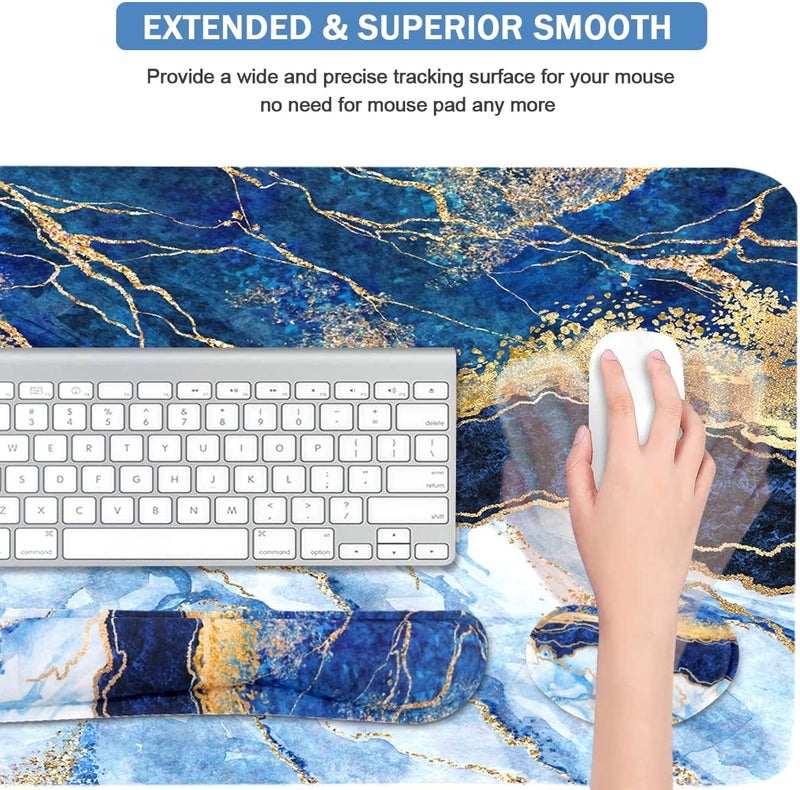 Yunoble Ergonomic Large Mouse Pad and Keyboard Wrist Rest, Desk Pad for Keyboard and Mouse, 4-in-1 Large Gaming Mouse Pad with Wrist Support - Light Blue - Image 4